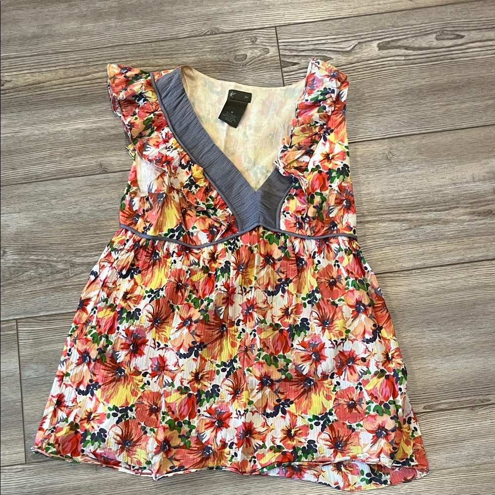 Floral V-Neck Ruffle Women's Blouse - Multicolor